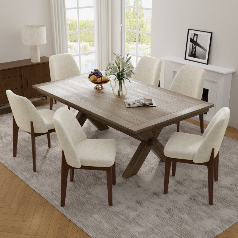 Bason - Modern Faux Leather Dining Chairs Set of 6 with Wood Legs