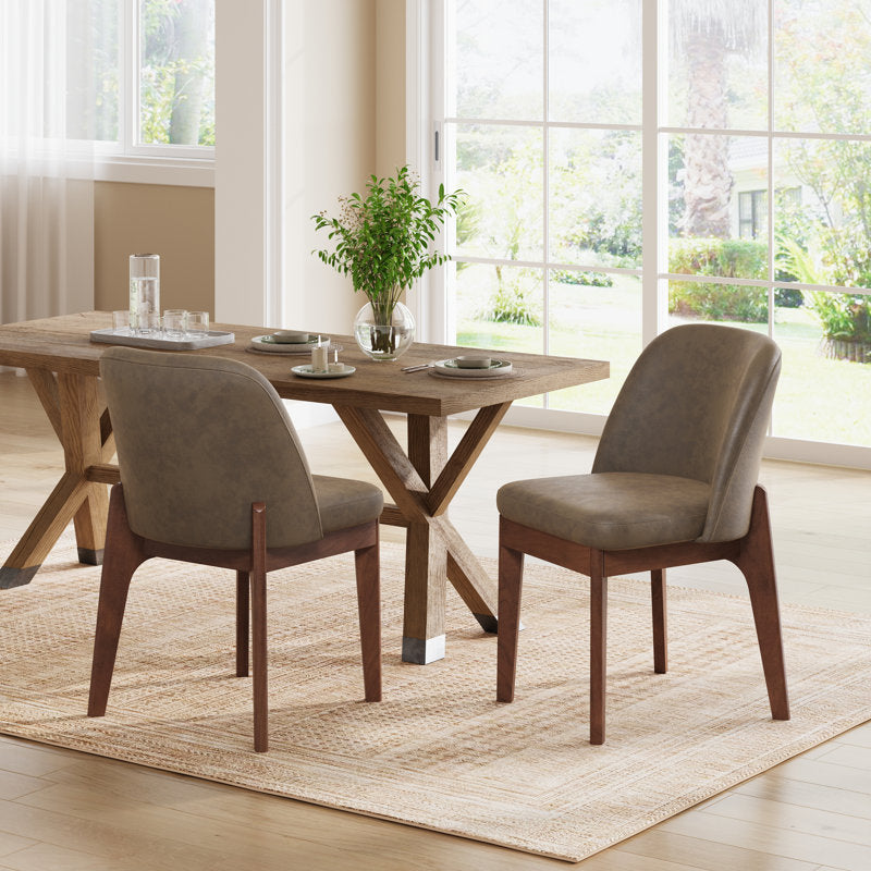 Bason - Modern Faux Leather Dining Chairs Set of 6 with Wood Legs