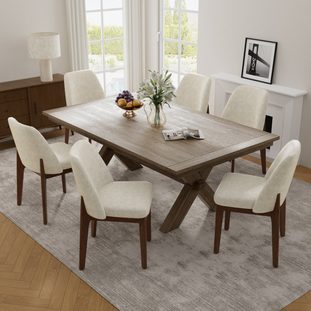 Bason - Modern Faux Leather Dining Chairs Set of 6 with Wood Legs