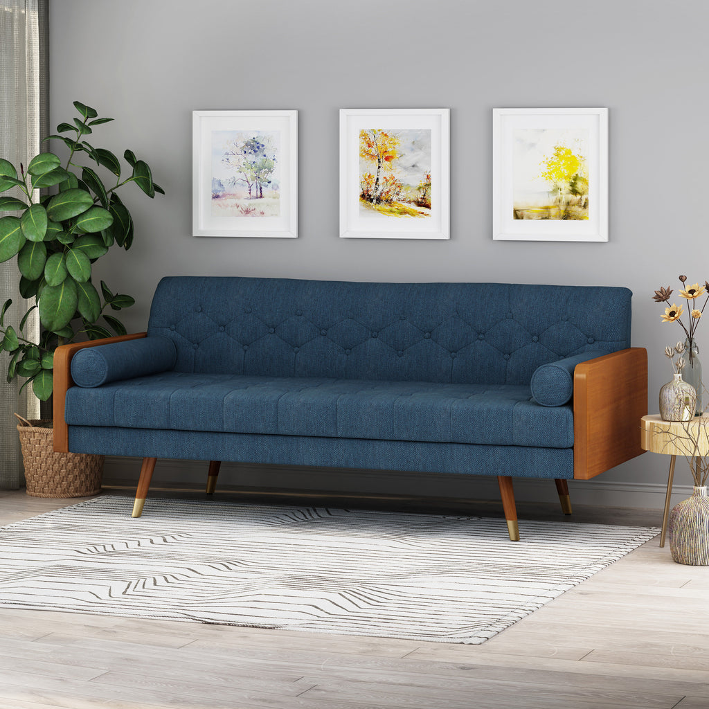 Bel-Air - 72" Mid-Century Modern Tufted Sofa with Bolster Pillows