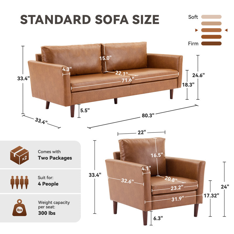 Bobur - 2-Piece Living Room Set Contemporary Wood Sofa & Chair
