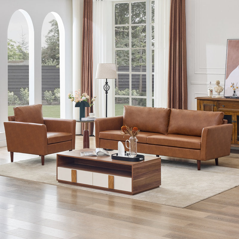 Bobur - 2-Piece Living Room Set Contemporary Wood Sofa & Chair
