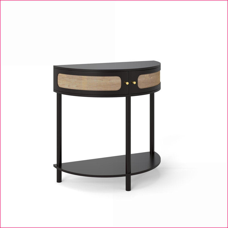 Luna - Semi-Circle Rattan Coffee Table Boho Wood Small Space Storage