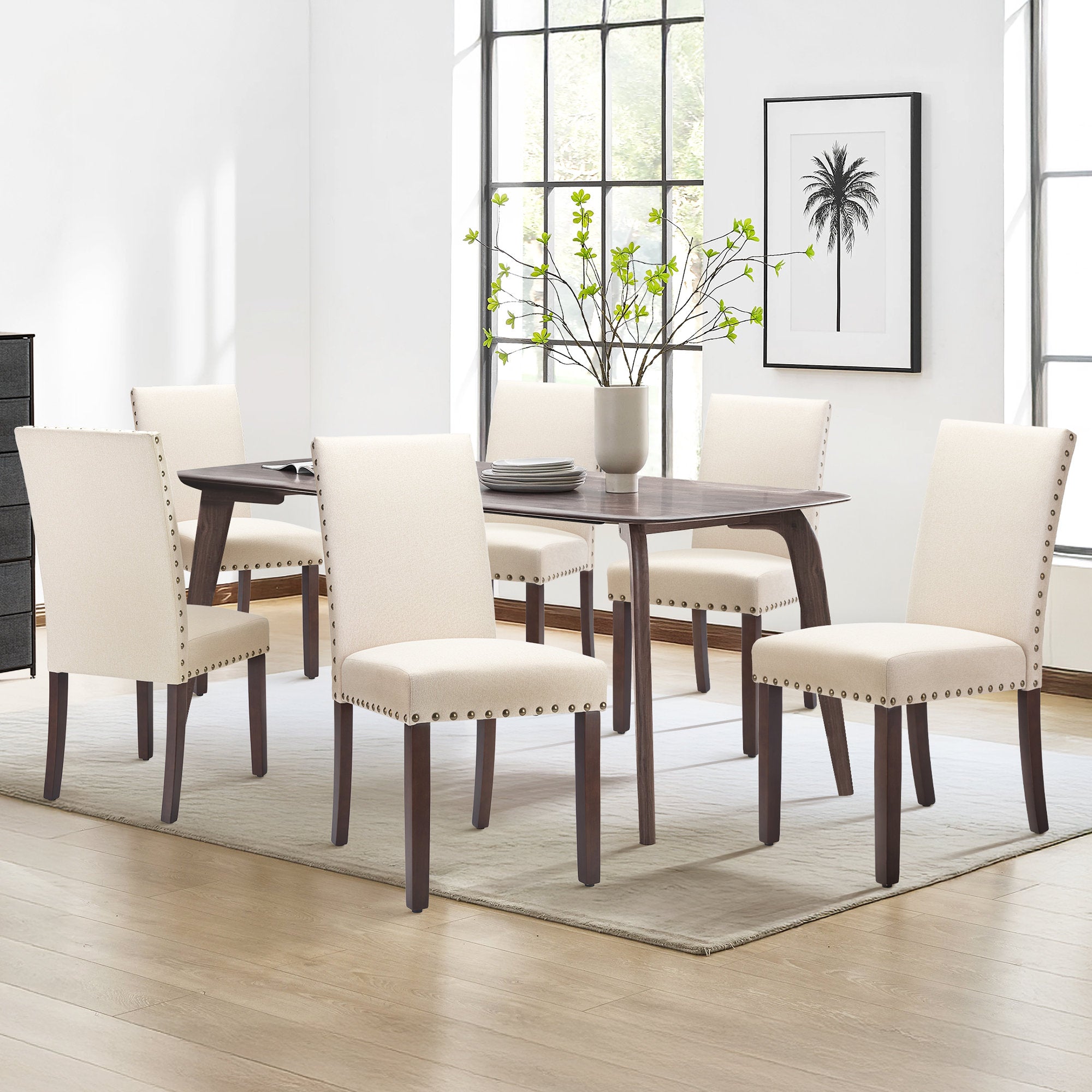 Bontrager - Linen Parsons Dining Chairs Set of 6 with Nailhead Trim