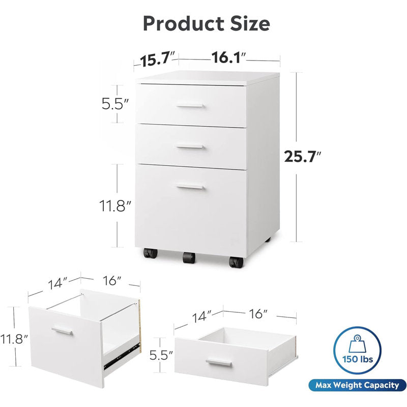 Braxx - 3-Drawer Mobile File Cabinet Wood Office Printer Stand