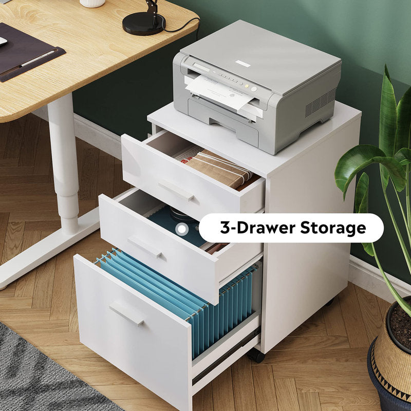 Braxx - 3-Drawer Mobile File Cabinet Wood Office Printer Stand