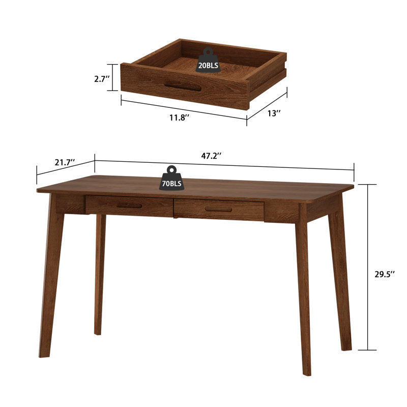 Caidence - 2-Drawer Writing Desk Solid Wood Legs Home Office