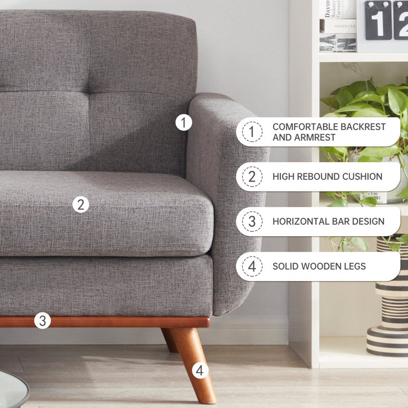 Carmencita - 65" Linen Loveseat Square Arm Sofa for Small Spaces