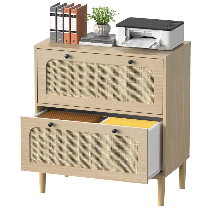 Cassiday - 2-Drawer Lateral Filing Cabinet Oak Cane Office Storage