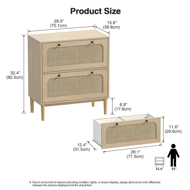 Cassiday - 2-Drawer Lateral Filing Cabinet Oak Cane Office Storage
