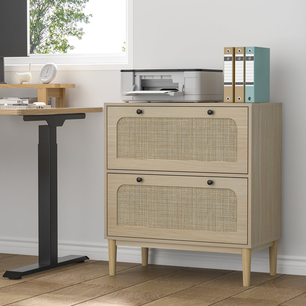 Cassiday - 2-Drawer Lateral Filing Cabinet Oak Cane Office Storage