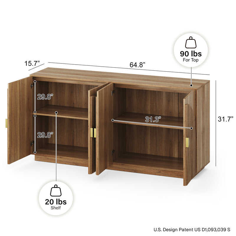 Corbey - 64.8" Fluted Buffet Cabinet Symmetrical Arc Sideboard
