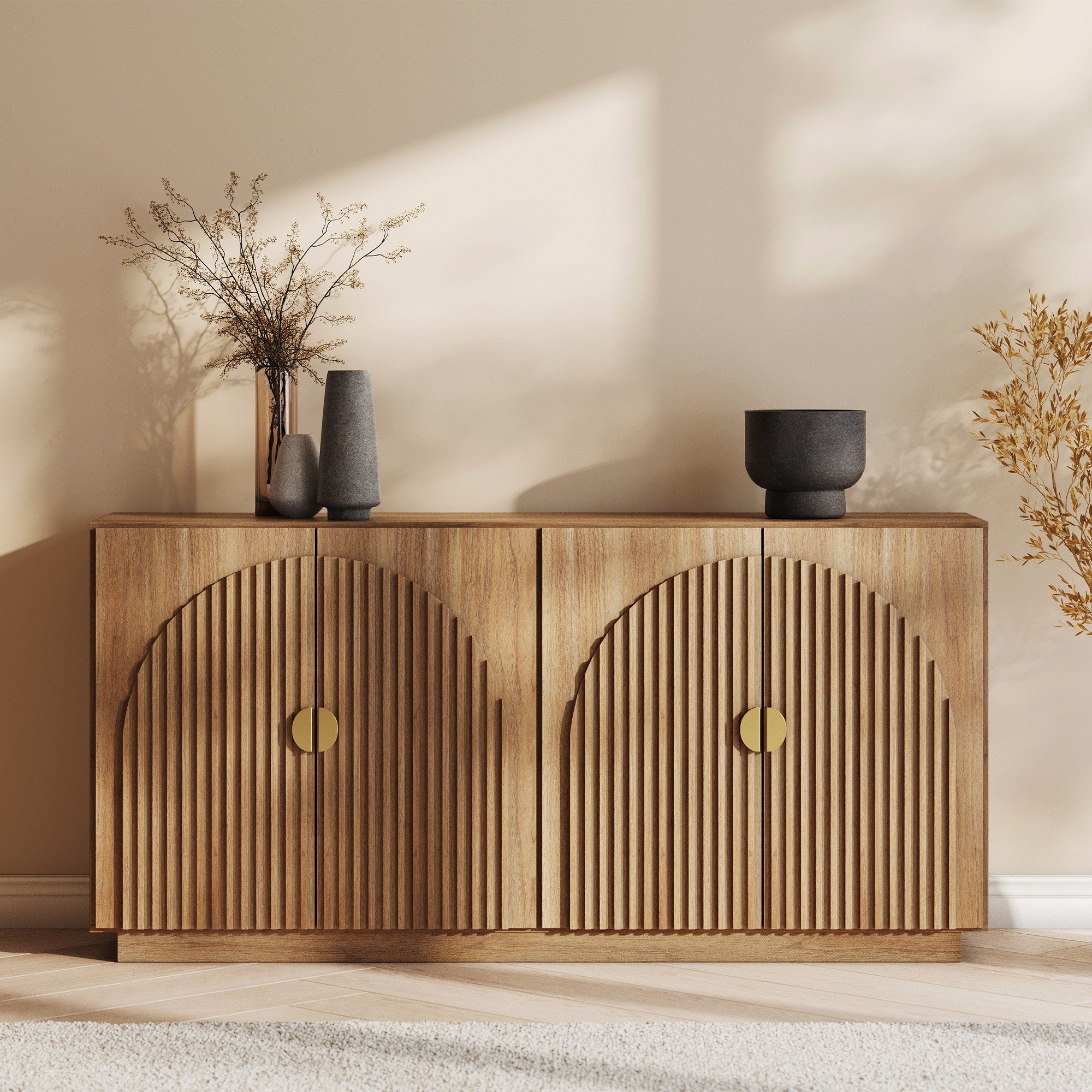 Corbey - 64.8" Fluted Buffet Cabinet Symmetrical Arc Sideboard