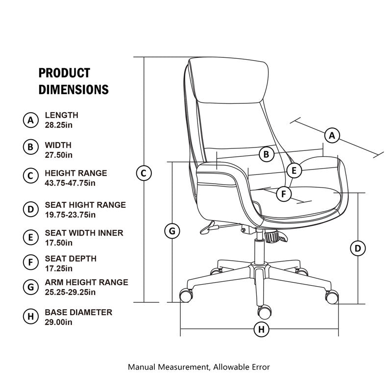 Corjan - Mid-Century Modern Faux Leather Executive Office Chair