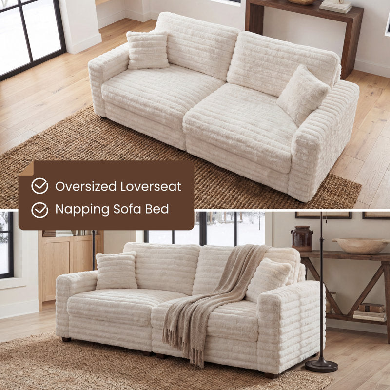 Cottone - Faux Fur Upholstered Loveseat Sofa for Small Spaces