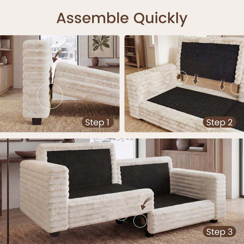 Cottone - Faux Fur Upholstered Loveseat Sofa for Small Spaces