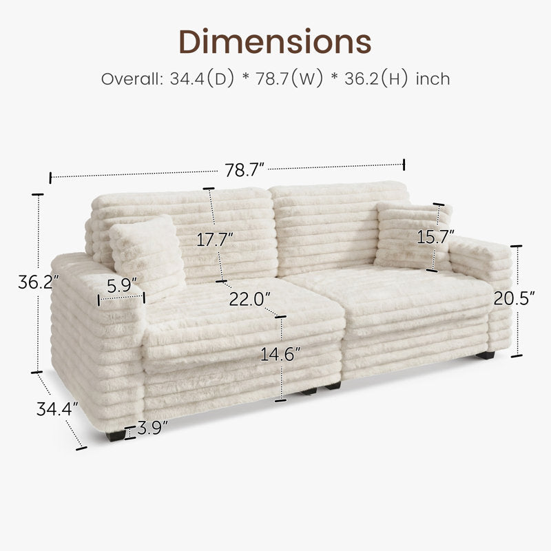 Cottone - Faux Fur Upholstered Loveseat Sofa for Small Spaces