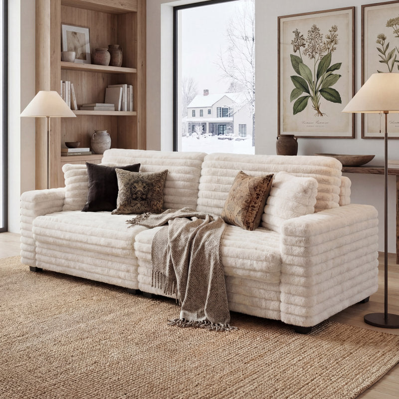 Cottone - Faux Fur Upholstered Loveseat Sofa for Small Spaces