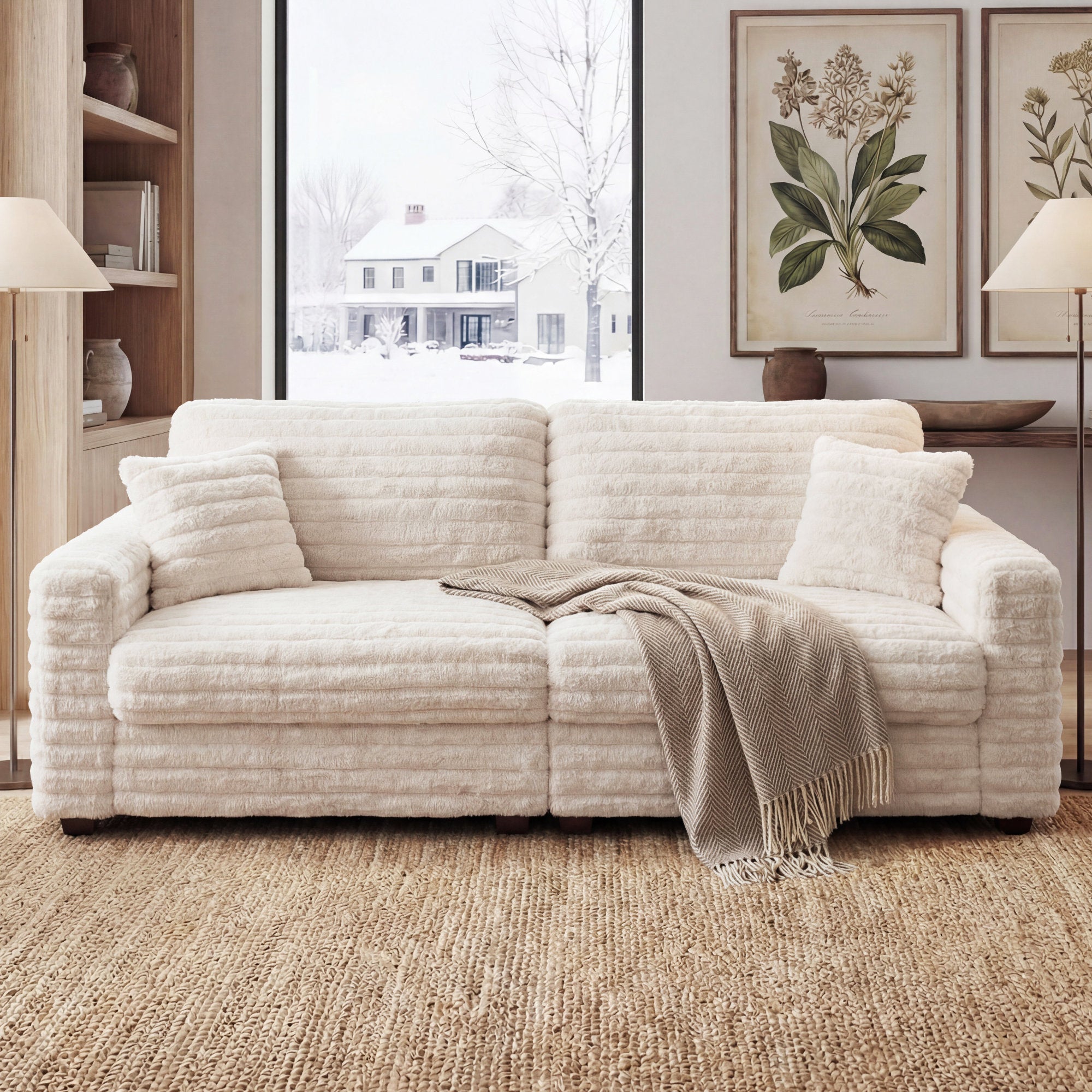 Cottone - Faux Fur Upholstered Loveseat Sofa for Small Spaces