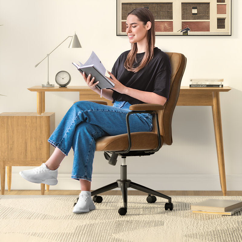 Crowley - Mid-Century Modern Leather Office Chair for Home Office