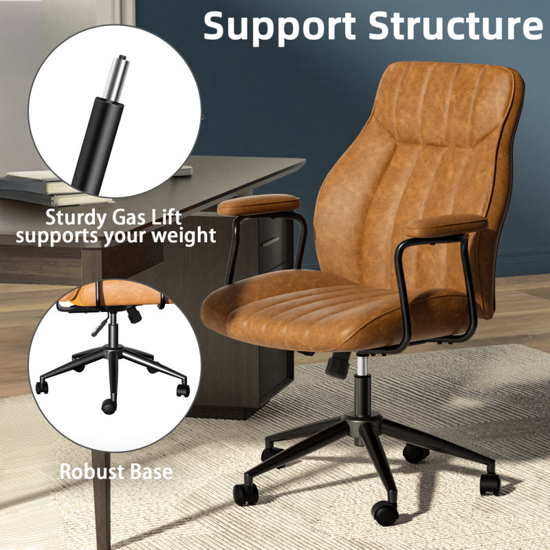 Crowley - Mid-Century Modern Leather Office Chair for Home Office