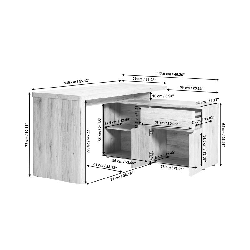 Cuuba - 55" L-Shaped Modular Wood Desk with Storage for Home Office