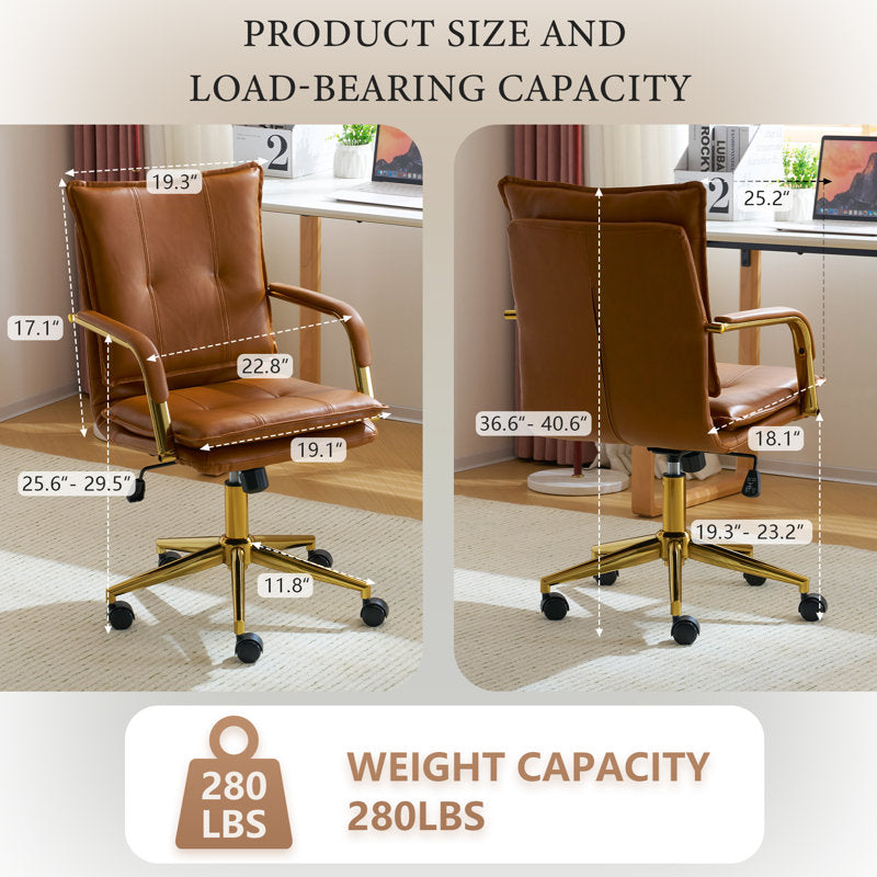 Dareece - Faux Leather Executive Task Chair with Gold Base