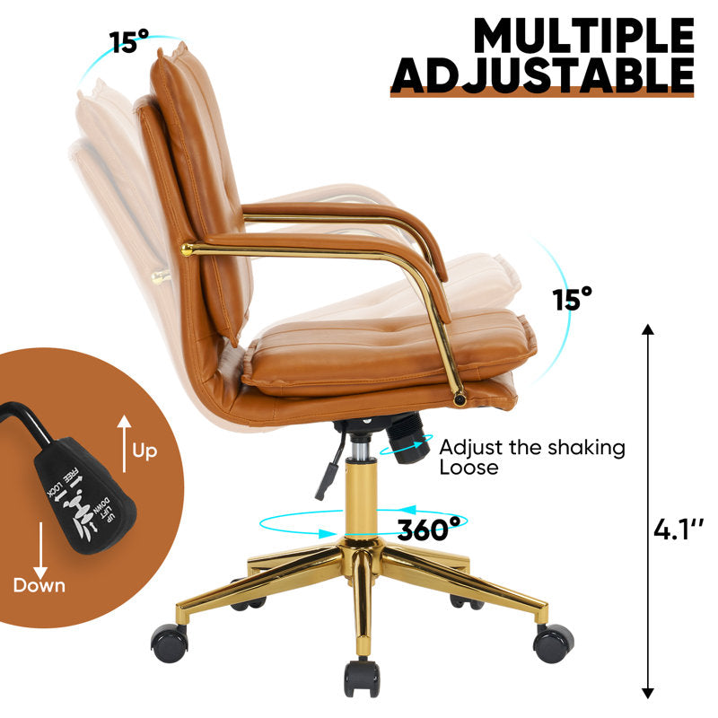 Dareece - Faux Leather Executive Task Chair with Gold Base