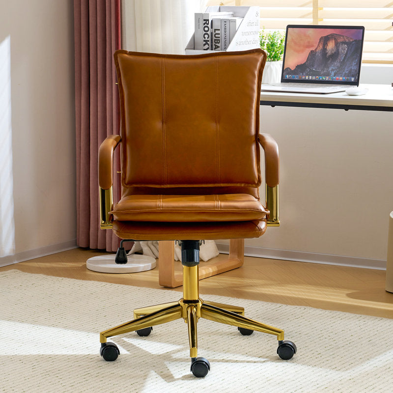 Dareece - Faux Leather Executive Task Chair with Gold Base