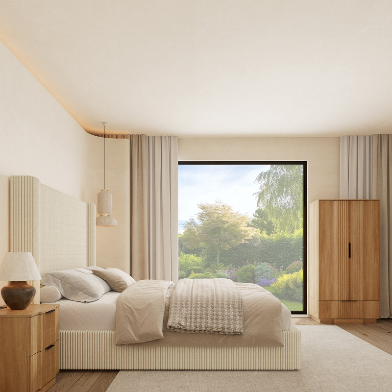 Elara Fluted Armoire - Modern Wood Wardrobe for Bedroom Storage