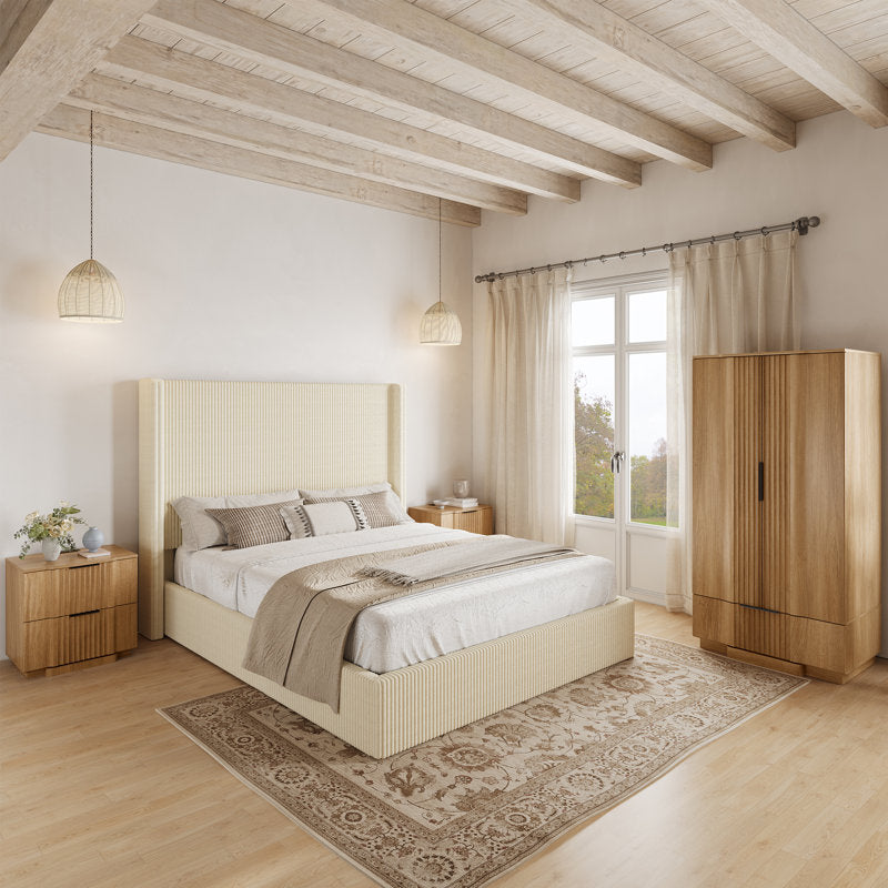 Elara Fluted Armoire - Modern Wood Wardrobe for Bedroom Storage