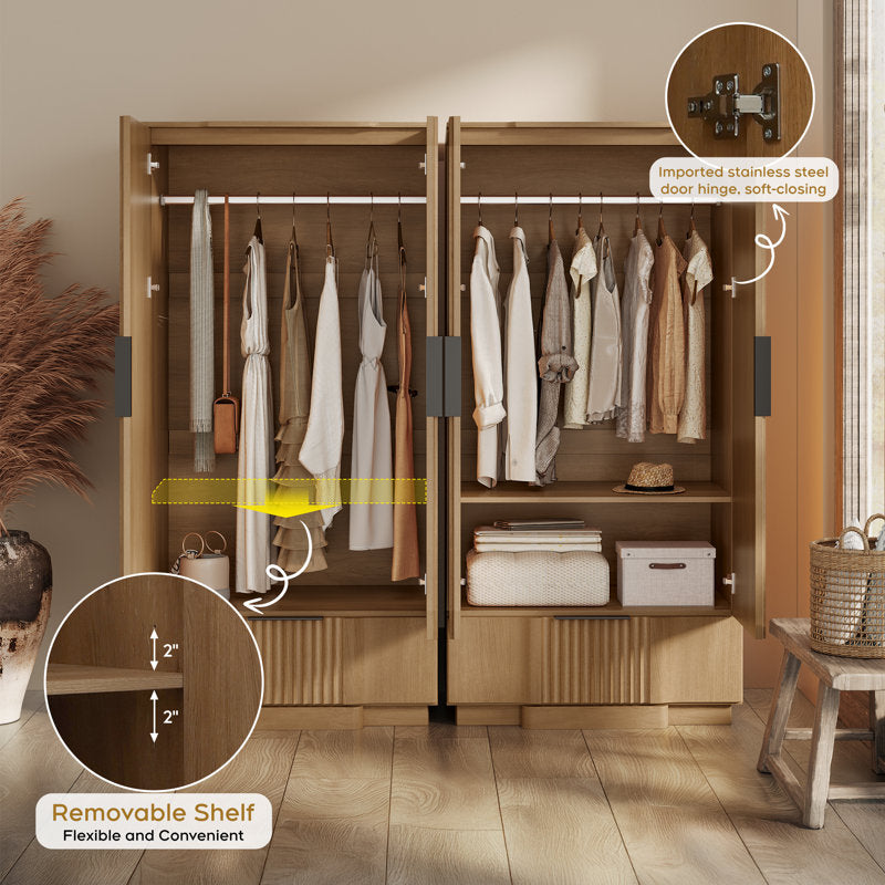 Elara Fluted Armoire - Modern Wood Wardrobe for Bedroom Storage