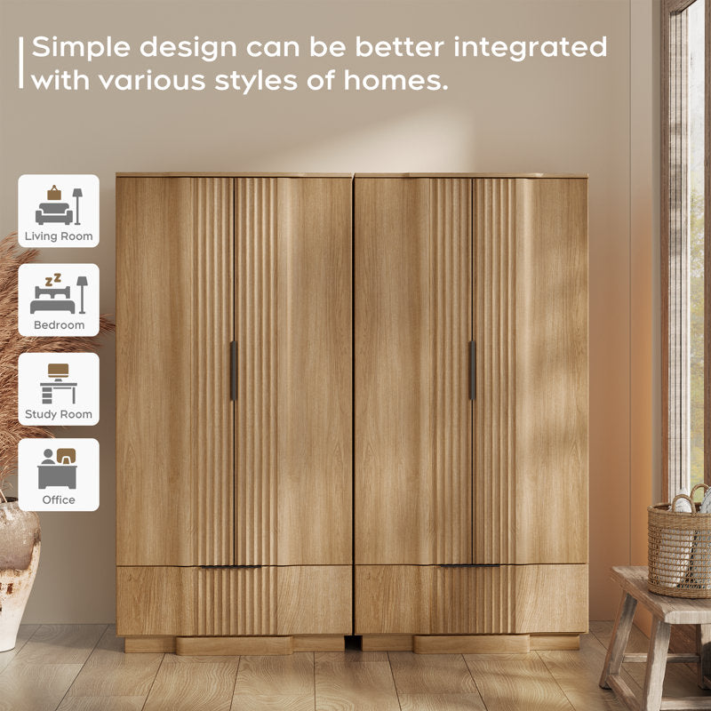 Elara Fluted Armoire - Modern Wood Wardrobe for Bedroom Storage