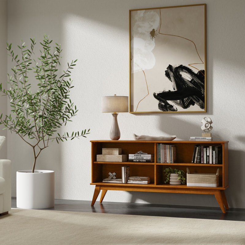 Draper - Solid Wood Low Bookshelf Mid-Century Modern Media Console