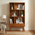 Draper - Solid Wood Mid-Century Modern Wide Bookshelf for Home Office