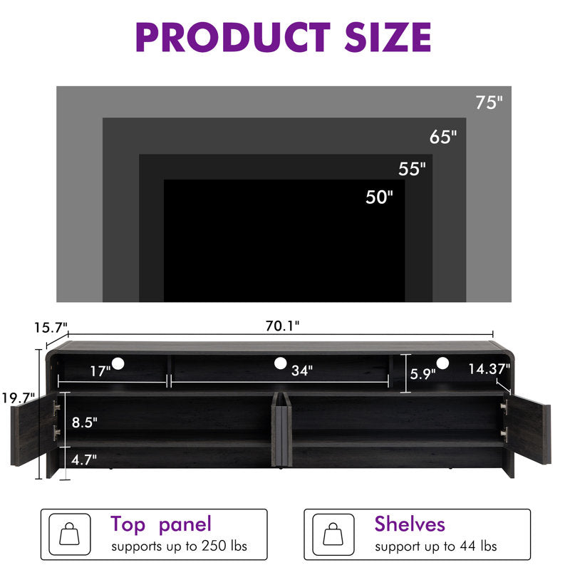 Dulane - 70" Modern Farmhouse TV Stand for TVs up to 75" - Black