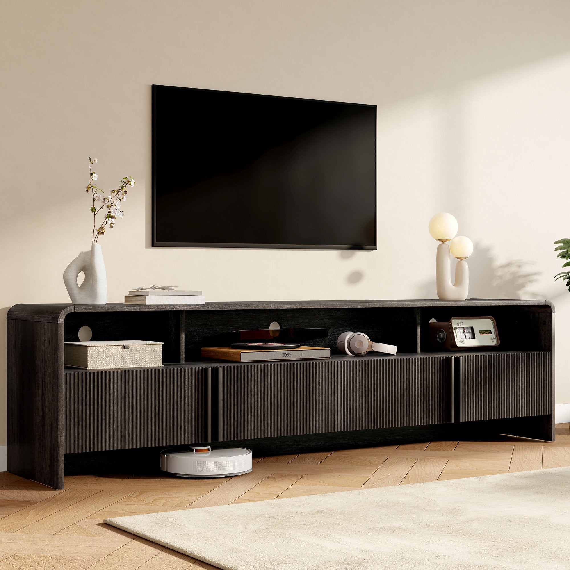 Dulane - 70" Modern Farmhouse TV Stand for TVs up to 75" - Black