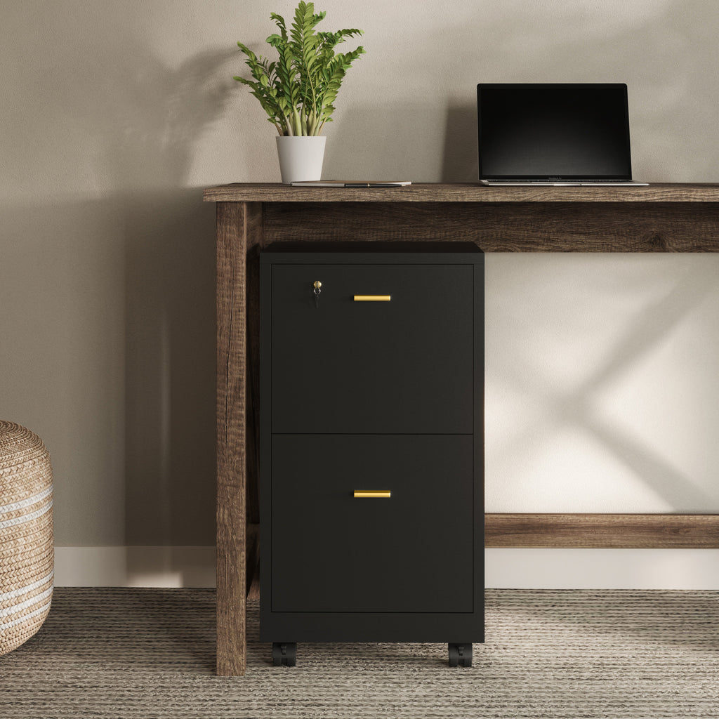 Ebern Designs - 2 Drawer Wood Rolling File Cabinet with Lock