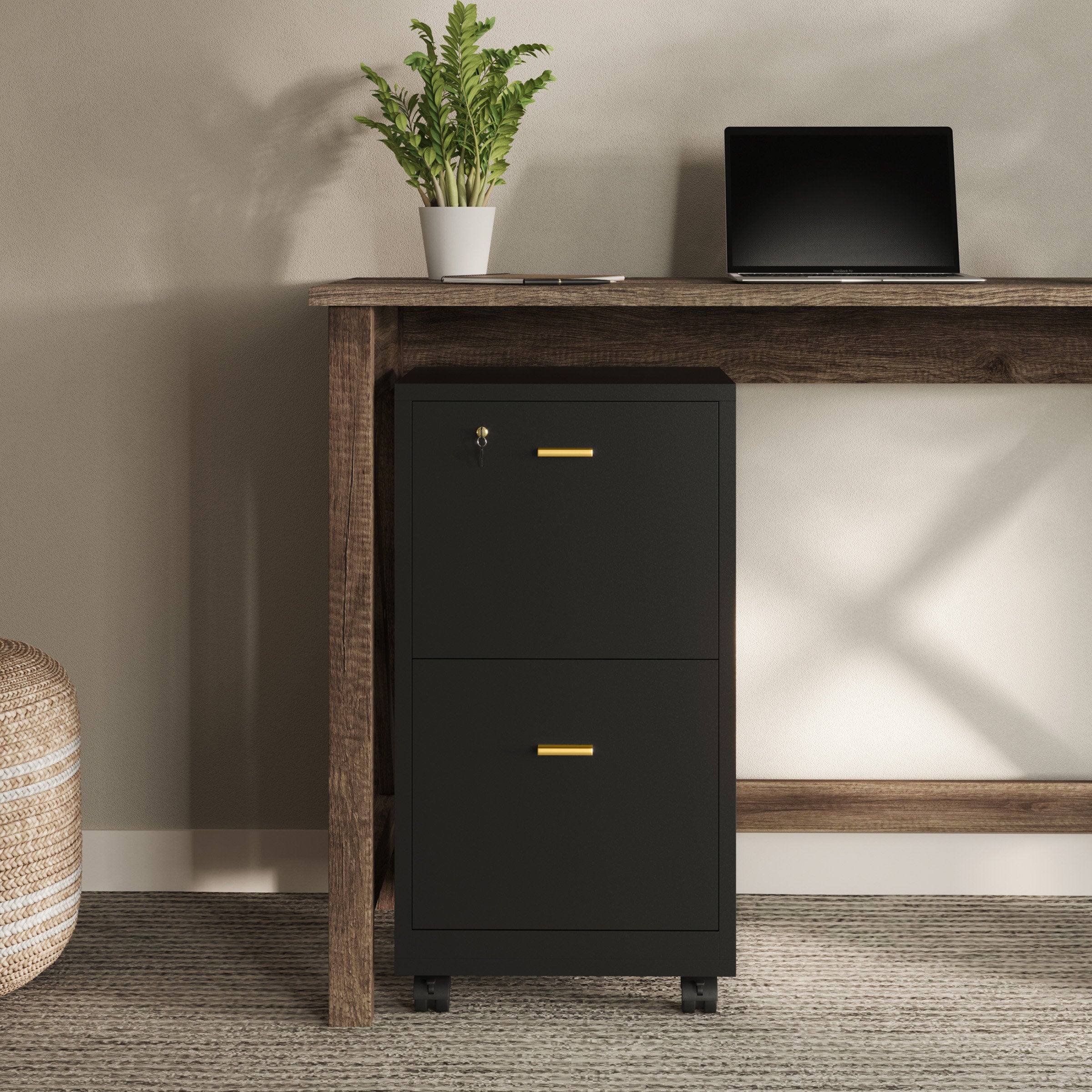 Ebern Designs - 2 Drawer Wood Rolling File Cabinet with Lock
