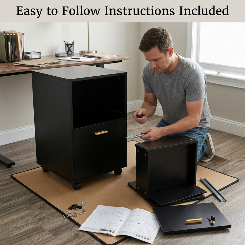 Ebern Designs - 2 Drawer Wood Rolling File Cabinet with Lock