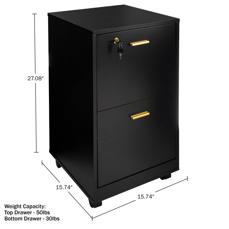 Ebern Designs - 2 Drawer Wood Rolling File Cabinet with Lock