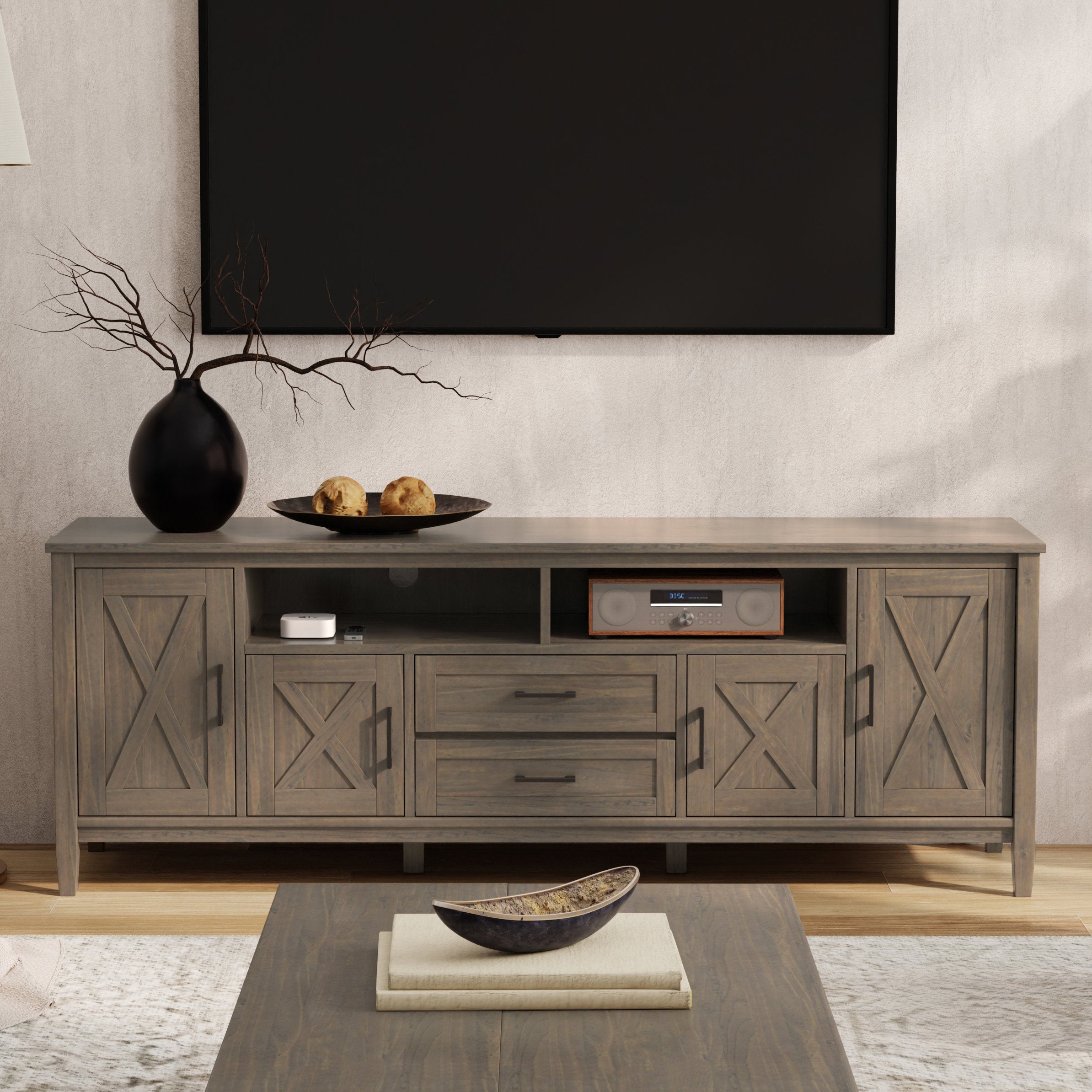 Ela - 72" Solid Wood TV Stand Transitional Media Console for 80" TVs