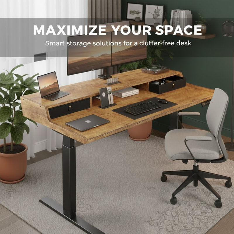 Apex Lift - Electric Standing Desk with Monitor Shelf & Drawer