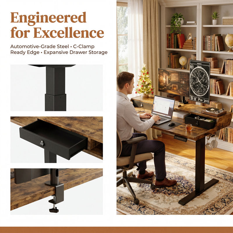 Apex Lift - Electric Standing Desk with Monitor Shelf & Drawer