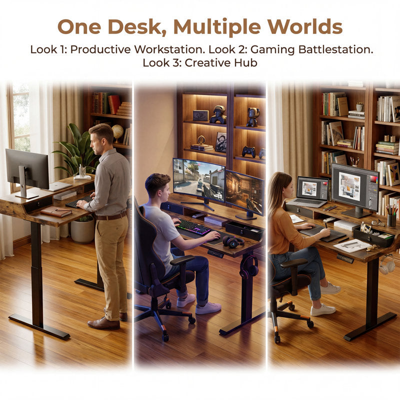 Apex Lift - Electric Standing Desk with Monitor Shelf & Drawer