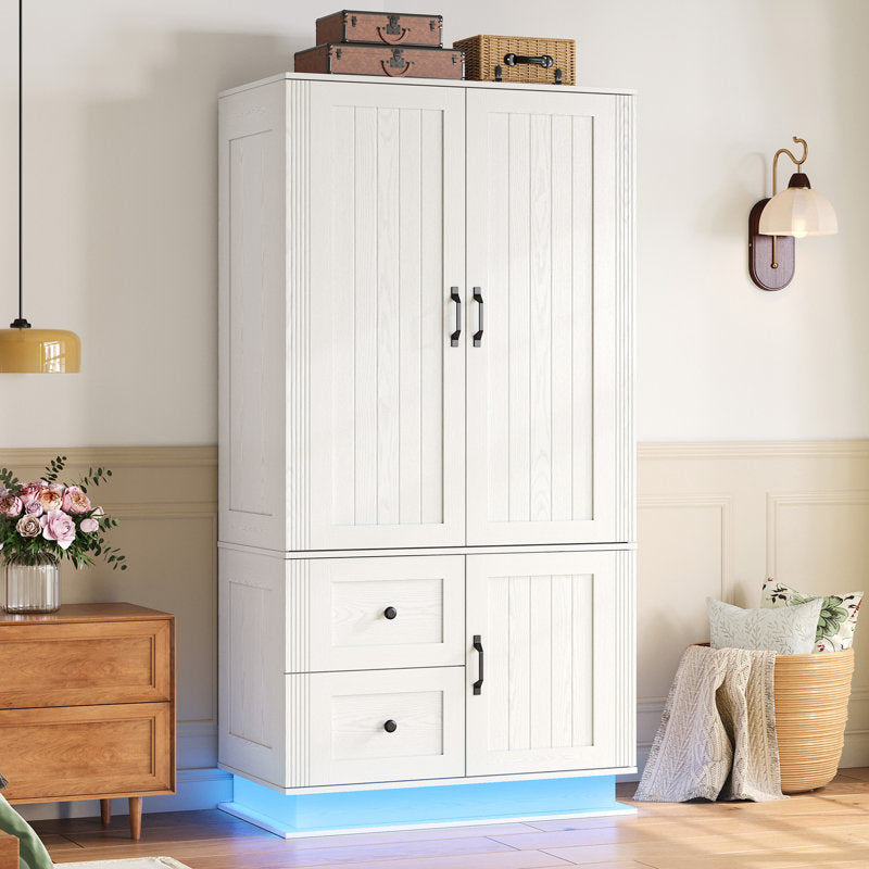 Elara Farmhouse Wardrobe - 70" LED Armoire Closet for Bedroom