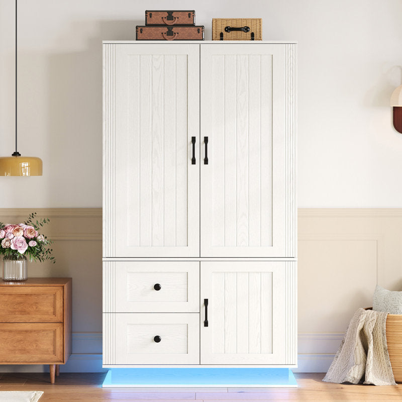 Elara Farmhouse Wardrobe - 70" LED Armoire Closet for Bedroom