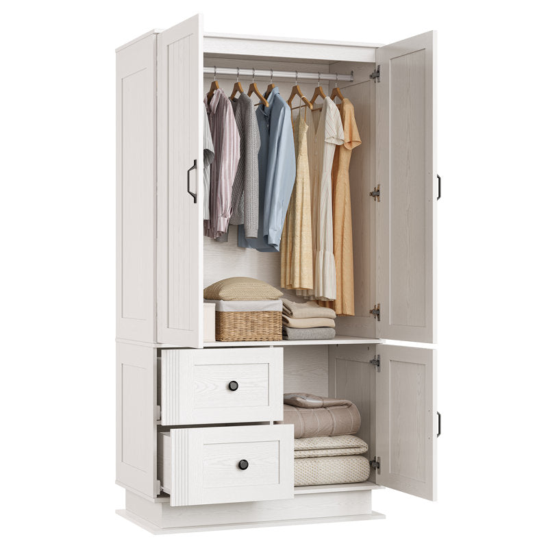 Elara Farmhouse Wardrobe - 70" LED Armoire Closet for Bedroom