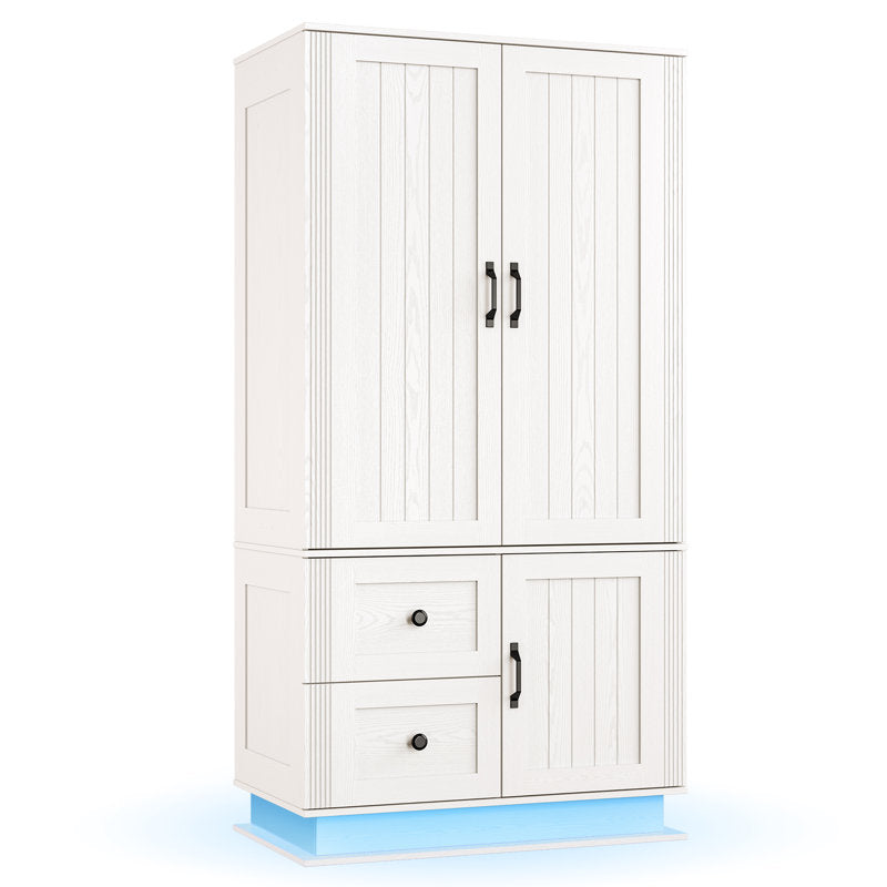 Elara Farmhouse Wardrobe - 70" LED Armoire Closet for Bedroom