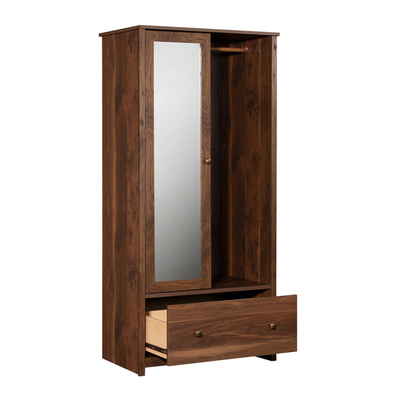 Fravel Wardrobe Armoire - Grand Walnut Wood Storage Cabinet with Mirror